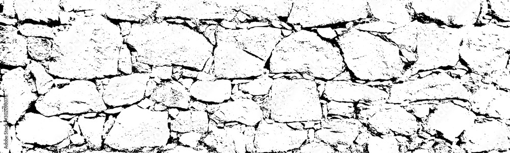 Distressed overlay texture of rough surface, cracked rocks, stone wall. Grunge background. one color graphic resource.