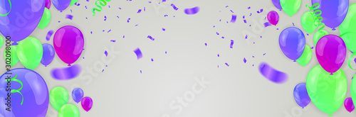 Colorful confetti Celebration carnival ribbons and Happy Birthday balloons Colorful celebration background