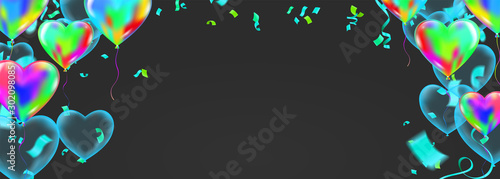 Colorful confetti Celebration carnival ribbons and Happy Birthday balloons Colorful celebration background