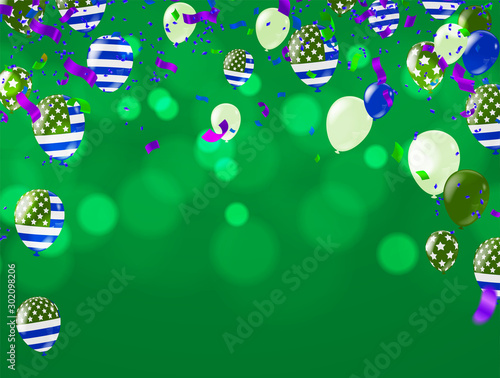 Colorful confetti Celebration carnival ribbons and Happy Birthday balloons Colorful celebration background
