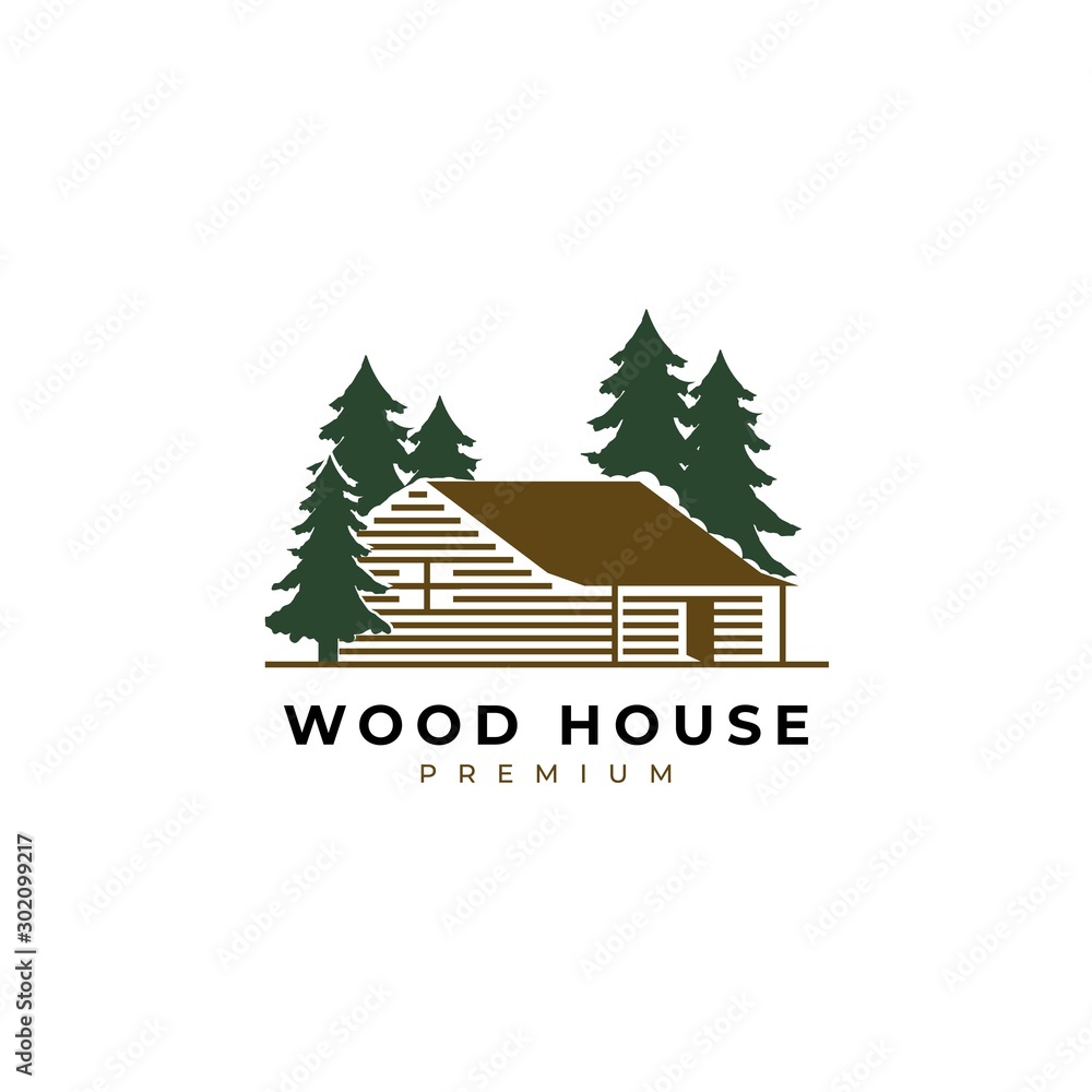 Wood house illustration logo design vector template.Cabin log icon