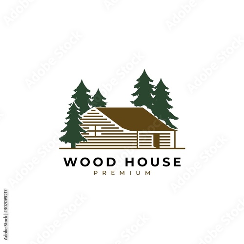 Wood house illustration logo design vector template.Cabin log icon