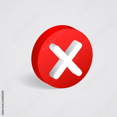 Negative checkbox red isometric icon isolated on white background. 3d symbol of rejection for web-site design and apps. decline sign, delete info mark. No button with error meaning. Denied access.