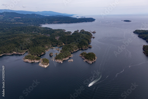 Sunshine Coast, British Columbia, Canada. Aerial View of Smuggler Cove during a sunny and hazy summer morning.