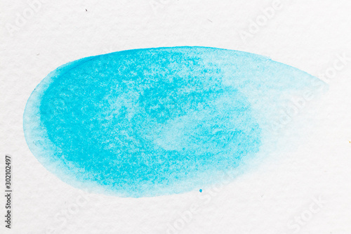 Blue color watercolor handdrawing as brush or banner on white paper background