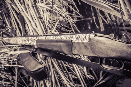 close-up of a hunting rifle - engraving and small details of a hunting gun