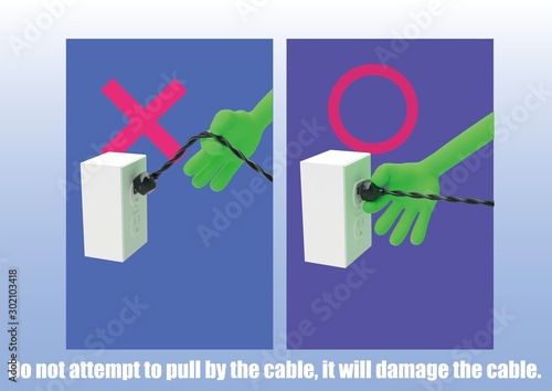 How To Unplug The Cable.Do not attempt to pull by the cable, it will damage the cable.コンセントを抜く。線を引っ張ってはいけません。
