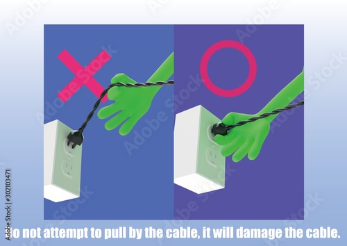 How To Unplug The Cable.Do not attempt to pull by the cable, it will damage the cable.コンセントを抜く。線を引っ張ってはいけません。