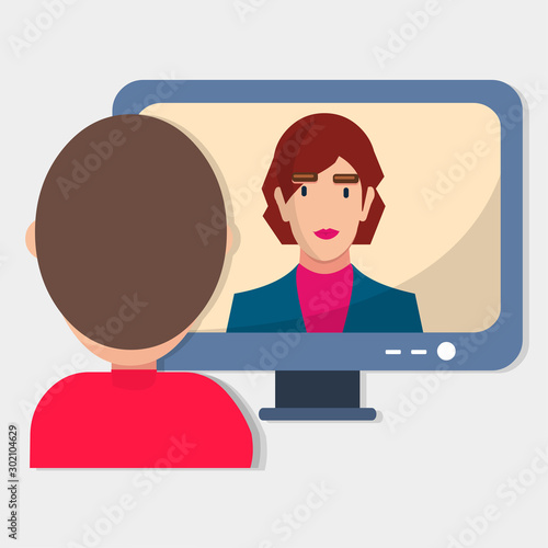 man and woman do teleconference business vector illustration