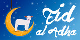 Eid al adha poster with a golden moon and a sheep - Vector illustration