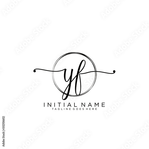 YF Initial handwriting logo with circle template vector.