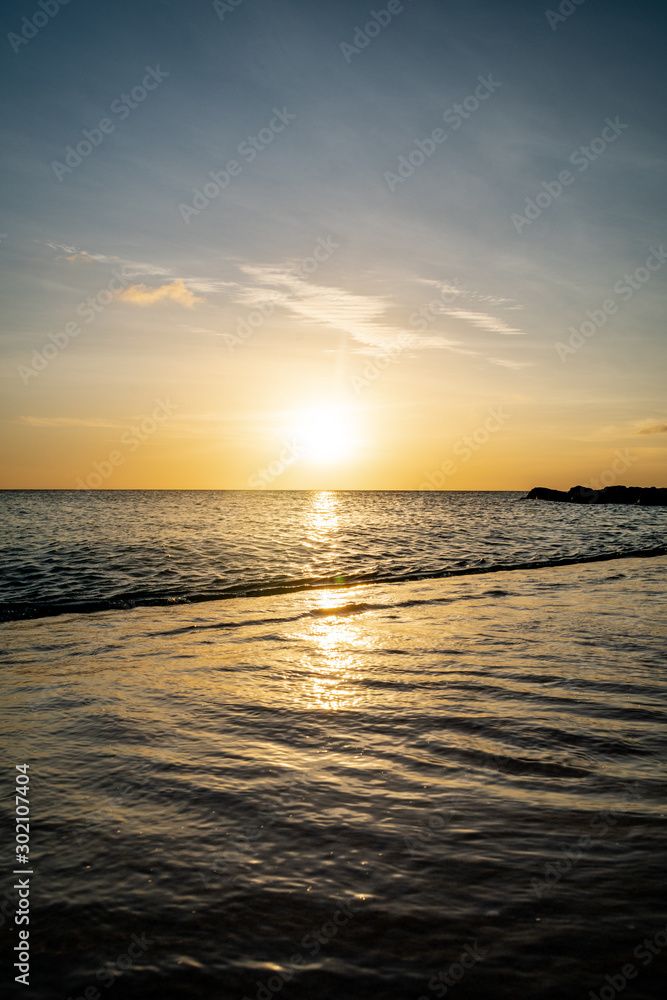 Water Rolling onto Shore during Sunset at Playa Porto Marie, Curaçao