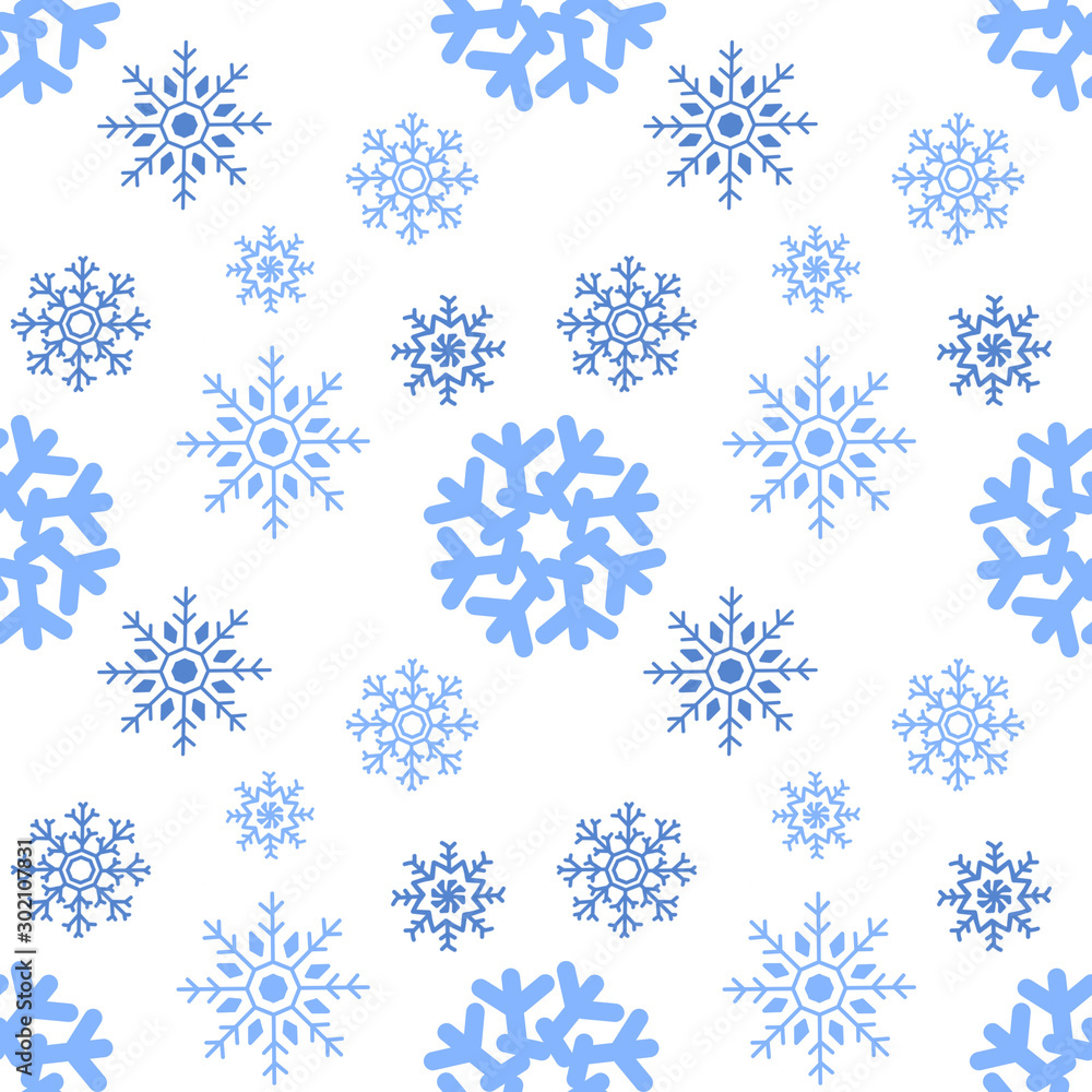Naklejka premium Seamless repeating patterns feature snowflakes on white background. Perfect for winter and Christmas theme print, banners, background, patterns, fabric, card.