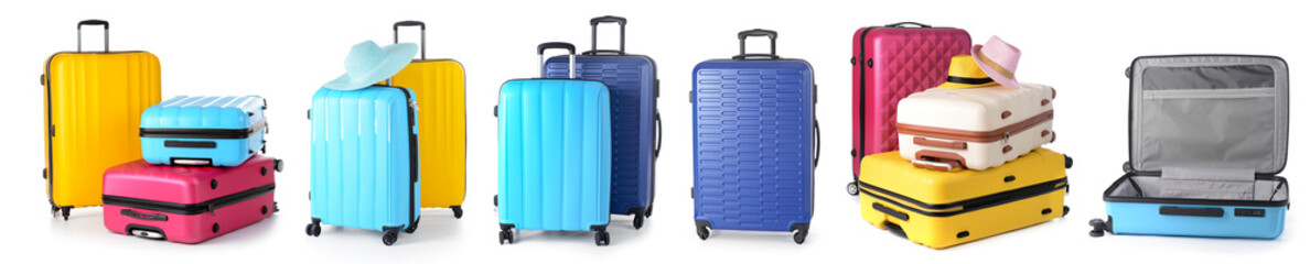 Set of suitcases on white background
