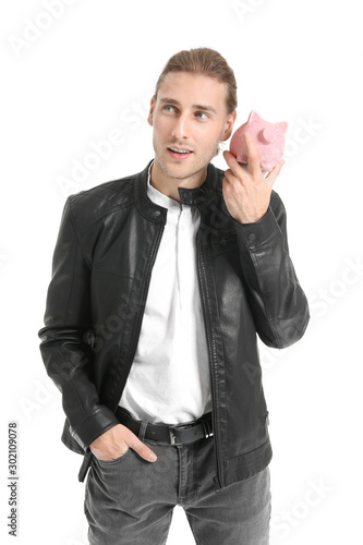 Handsome young man with pig...
