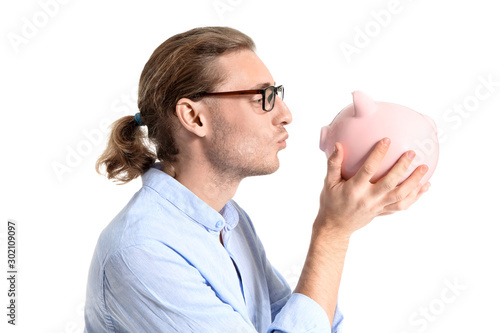 Handsome young man with pig...