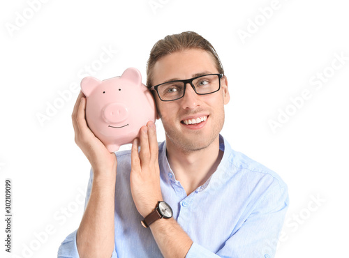Handsome young man with pig...