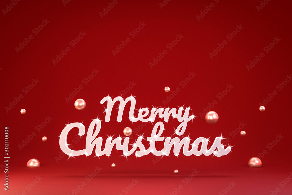 Merry Christmas font design on vivid red background with Shining stars or Snowflakes. Happy Christmas card party or new year celebration. Realistic 3D render. Merry Christmas font design on vivid red background with Shining stars or Snowflakes. Happy Christmas card party or new year celebration. Realistic 3D render.