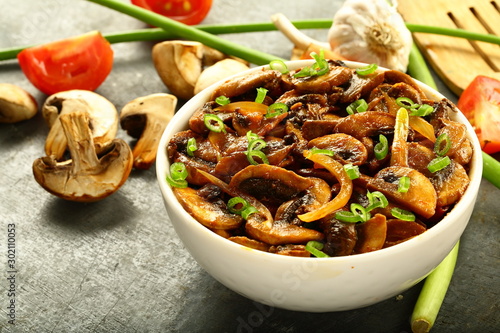 Healthy vegan diet dish - roasted curry mushrooms