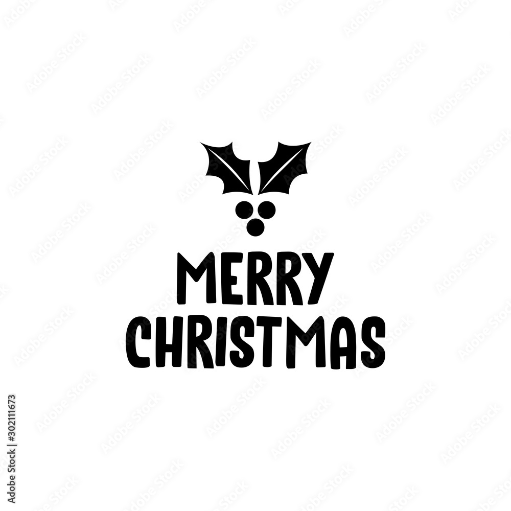 Merry christmas text with holy berry leaves. Xmas greeting card design. Merry christmas text with holy berry leaves. Xmas greeting card design.
