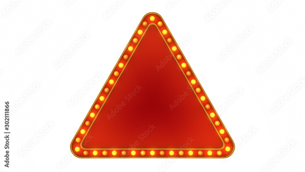 Obraz premium Triangle marquee light board sign retro on white background. 3d rendering