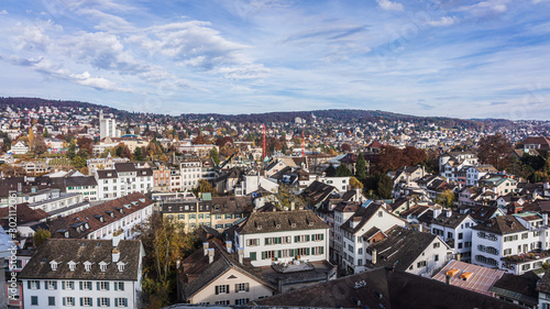 Fototapeta Naklejka Na Ścianę i Meble -  Aerial view of historic Zurich city center
