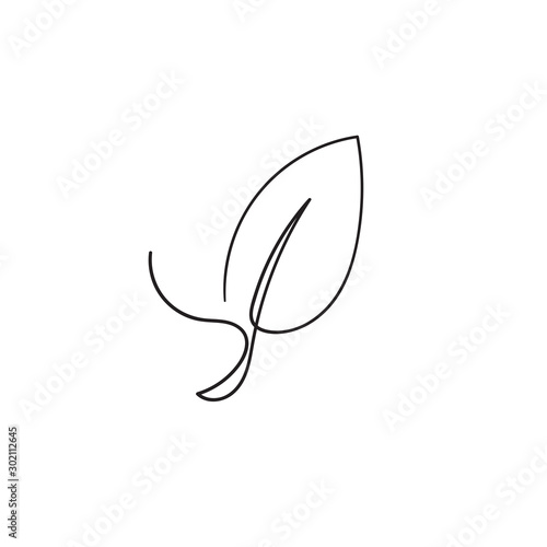 hand drawn leaf icon illustration with single line doodle concept vector