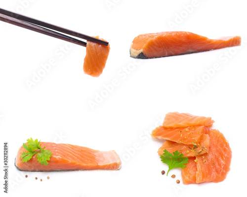 salmon isolated on white background (Mix, set , collection)