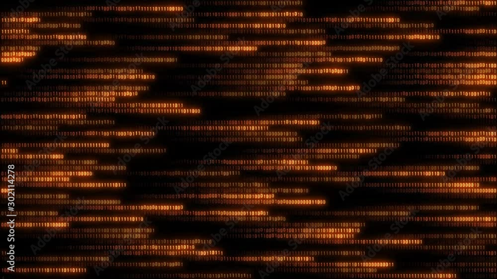 Binary codeorange numbers on a black background are written in