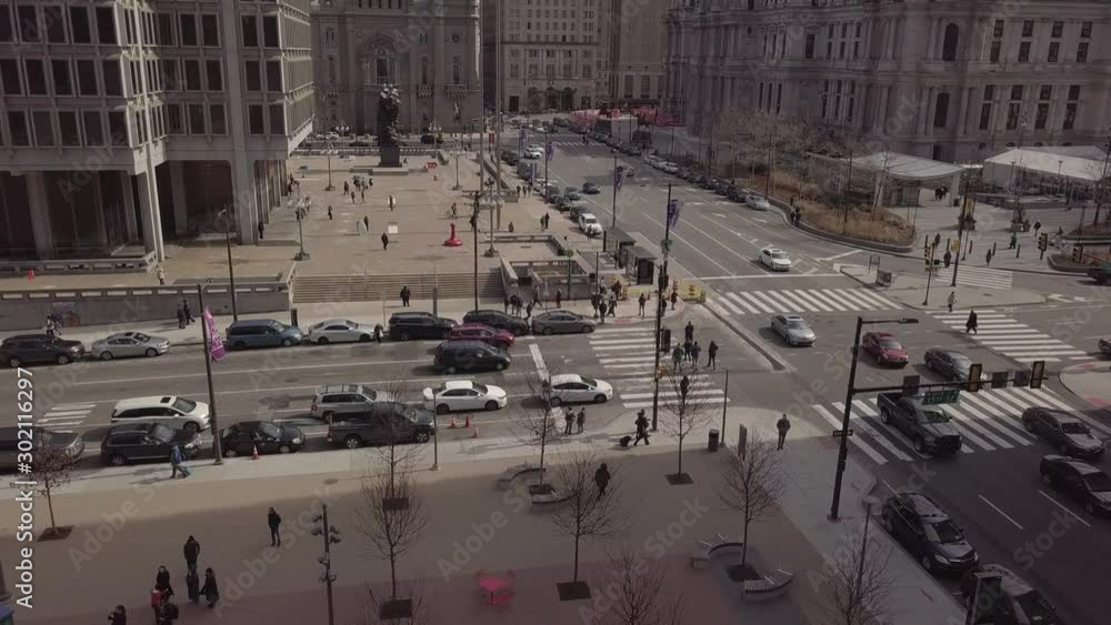 Busy Philadelphia Intersection Aerial of People and Traffic Busy Philadelphia Intersection Aerial of People and Traffic