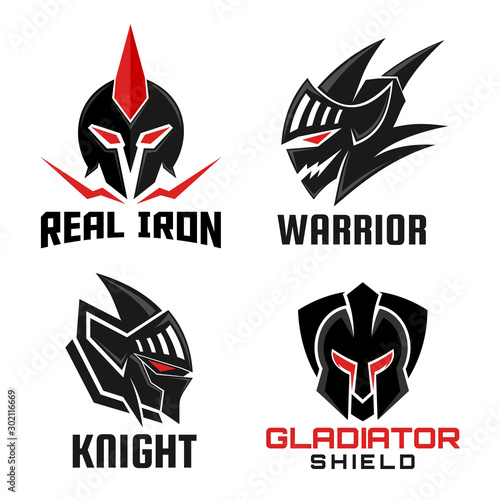 set of Gladiator Spartan helmet logo design