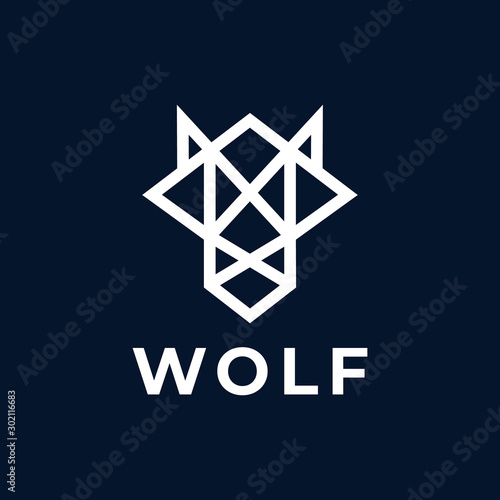 geometric monoline Wolf head logo design