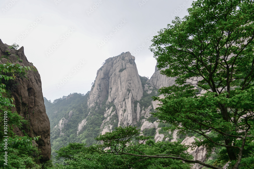 Yellow Mountains.Mount Huangshan.A mountain range in southern Anhui province in eastern China. Yellow Mountains.Mount Huangshan.A mountain range in southern Anhui province in eastern China.