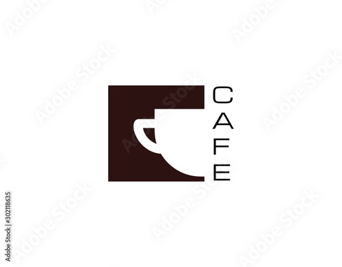 Simple Logo of Cafe Shop. Designed with Negative Space Mug Image on Square. Editable Color. Suitable for Cafe, Coffee Shop Logo. Vector Illustration