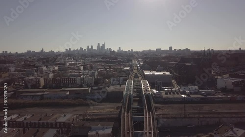 Aerial Track Back Scenic Philadelphia Skyline