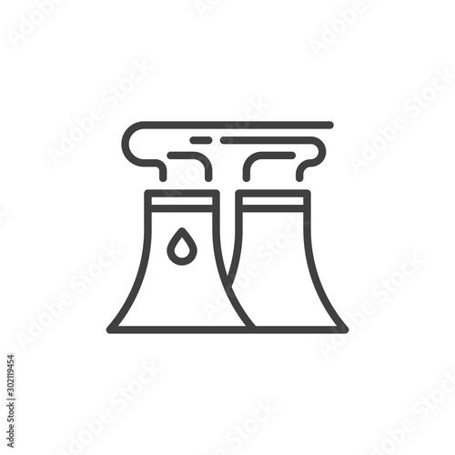 Cooling tower line icon. Pipes with smoke linear style sign for mobile concept and web design. Thermal power station outline vector icon. Oil Industry symbol, logo illustration. Vector graphics