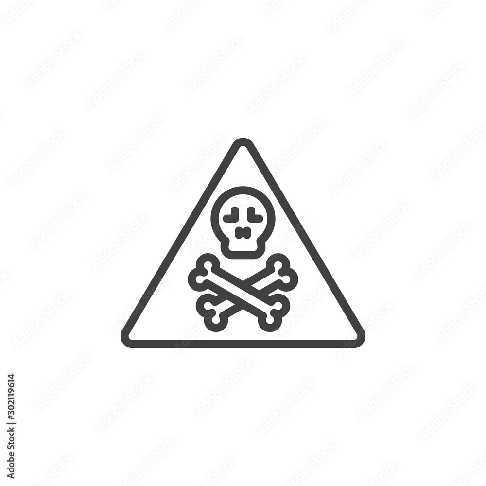 Danger sign line icon. linear style sign for mobile concept and web design. Skull and crossbones outline vector icon. Symbol, logo illustration. Vector graphics
