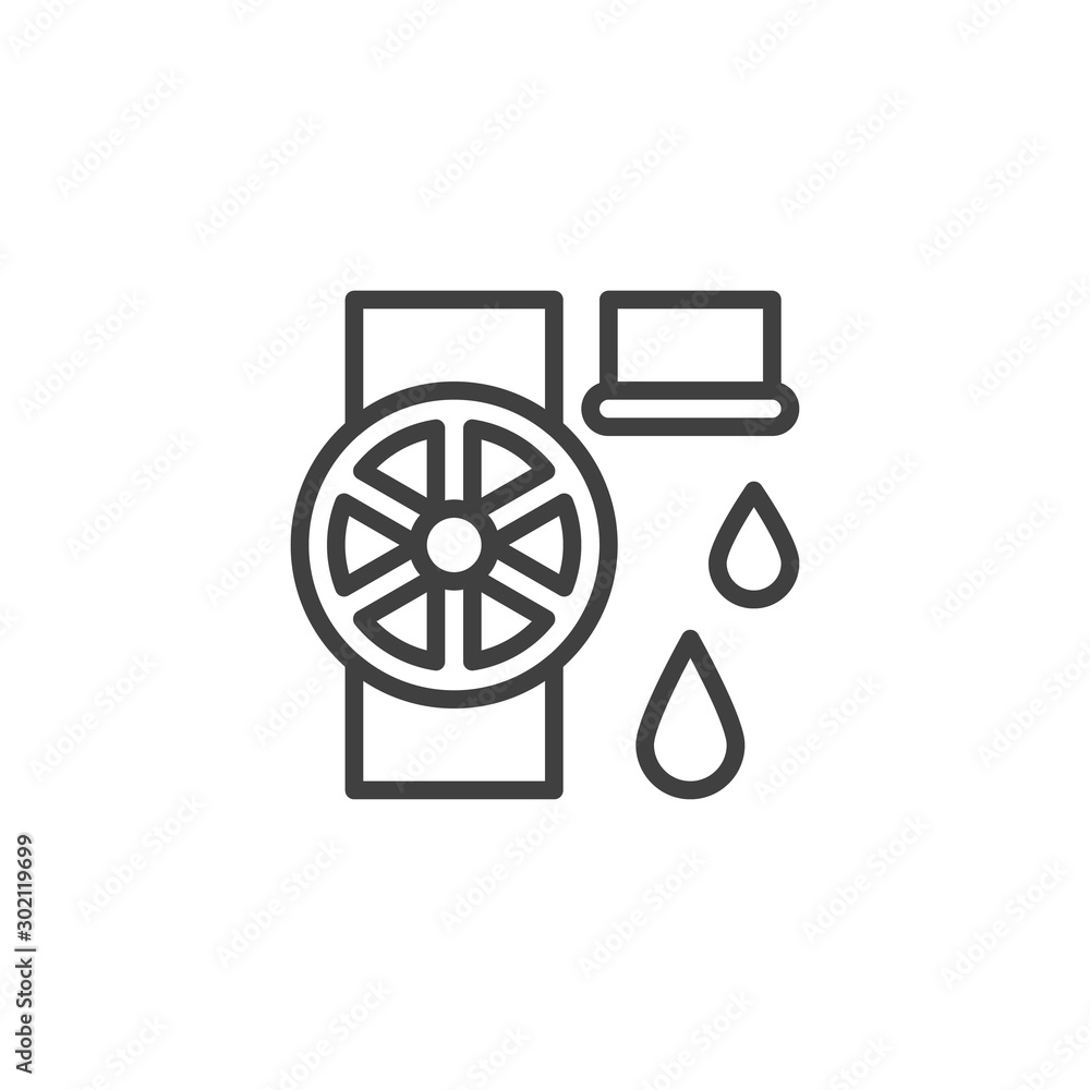 Oil industry pump valve line icon. linear style sign for mobile concept and web design. Oil pipe leak outline vector icon. Symbol, logo illustration. Vector graphics Oil industry pump valve line icon. linear style sign for mobile concept and web design. Oil pipe leak outline vector icon. Symbol, logo illustration. Vector graphics