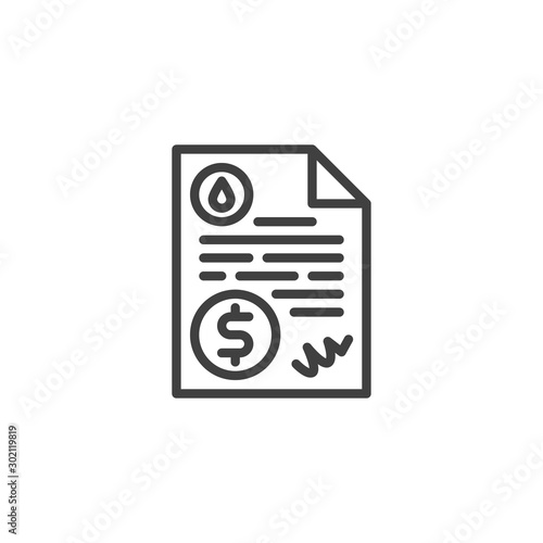 Oil price agreement document line icon. linear style sign for mobile concept and web design. Oil price contract outline vector icon. Symbol, logo illustration. Vector graphics