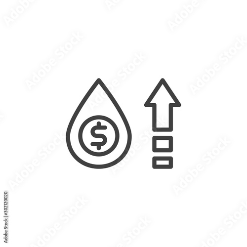 Oil price growth line icon. linear style sign for mobile concept and web design. Oil cost increase and dollar money outline vector icon. Symbol, logo illustration. Vector graphics