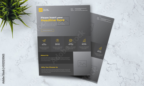A4 minimalist modern elegant business template flayer vol 84 with yellow, orange, white and grey color cmyk ready to print in vector editable layer