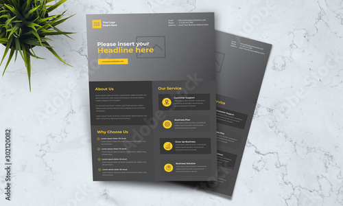 A4 minimalist modern elegant business template flayer vol 83 with yellow, orange, white and grey color cmyk ready to print in vector editable layer