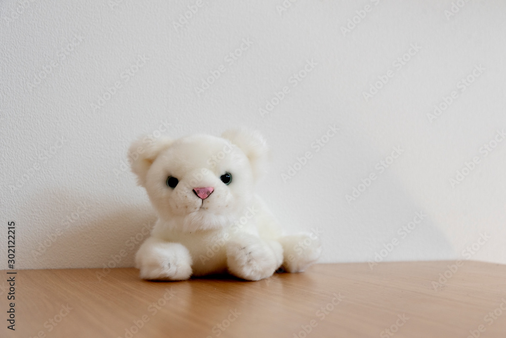 ホワイトライオンのぬいぐるみ ライオン 白 白背景 ぬいぐるみ 横 背景素材 コピースペース フリースペース 文字スペース 全身 カメラ目線 正面 座る Stock Photo Adobe Stock