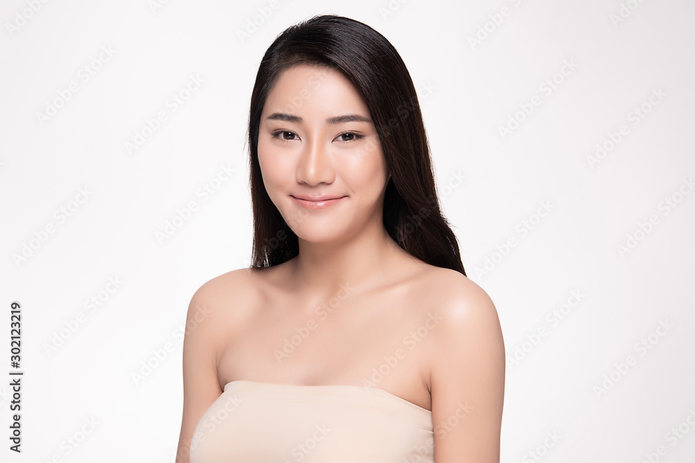 Beautiful Young Asian Woman with Clean Fresh Skin. Face care, Facial treatment, Happiness and cheerful. isolated on white background, Beauty and Cosmetics Concept Beautiful Young Asian Woman with Clean Fresh Skin. Face care, Facial treatment, Happiness and cheerful. isolated on white background, Beauty and Cosmetics Concept