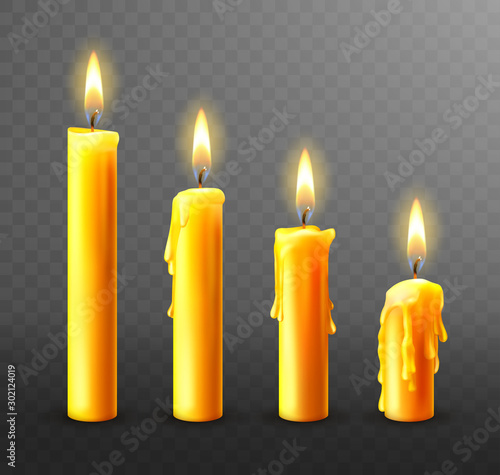 Burning candle with dripping or flowing wax photo