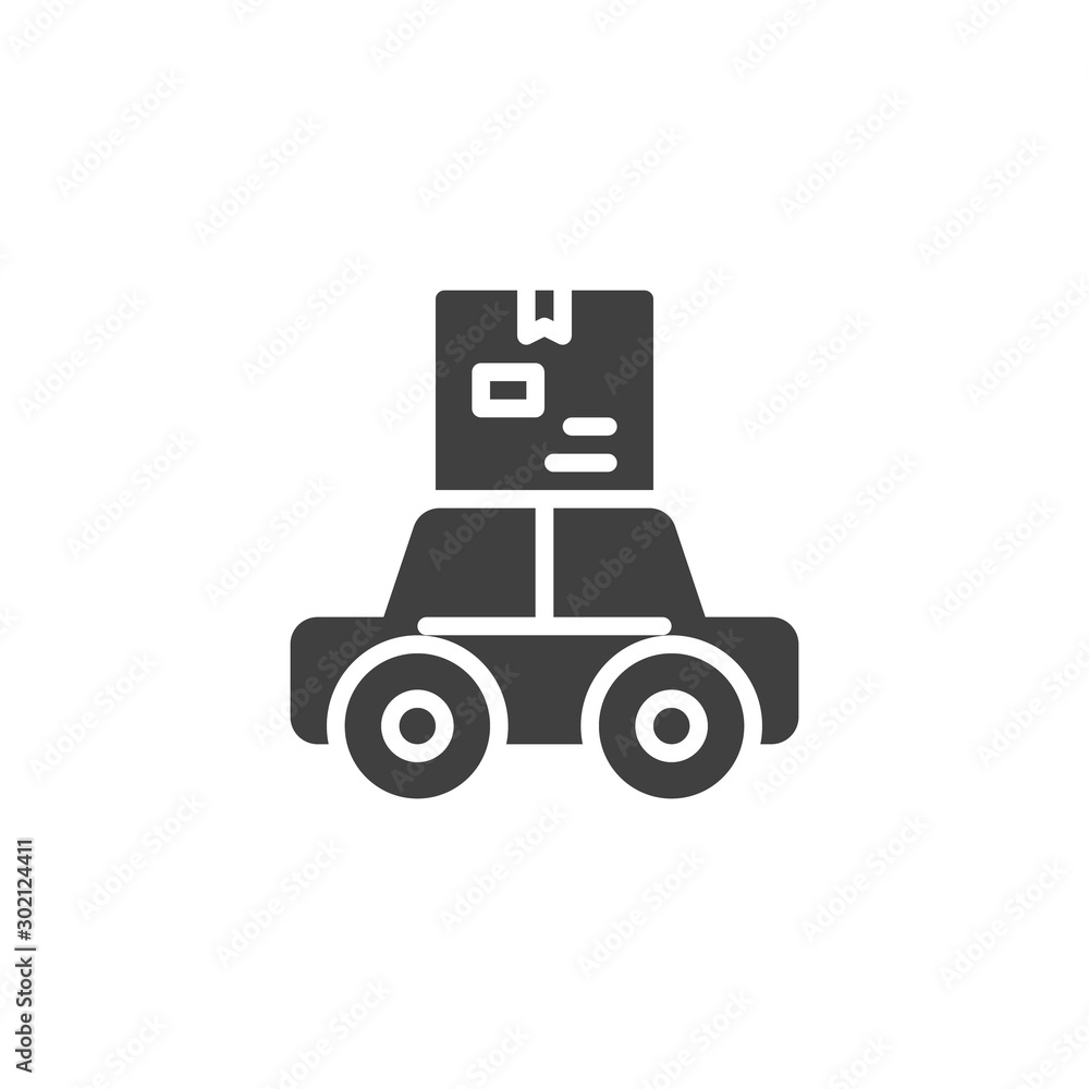 Naklejka premium Parcel delivery truck vector icon. filled flat sign for mobile concept and web design. Car with postal box glyph icon. Symbol, logo illustration. Vector graphics