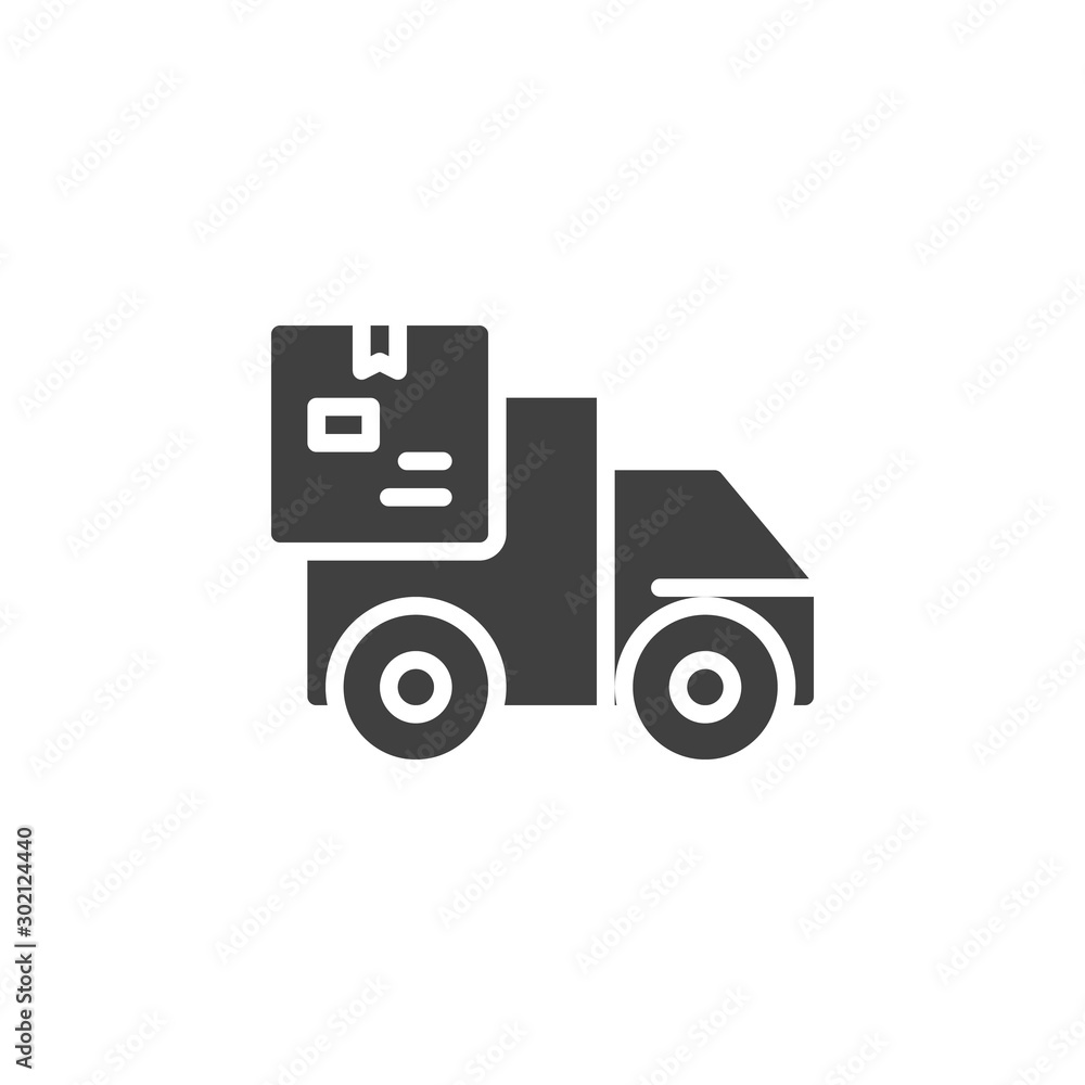 Delivery truck with box vector icon. filled flat sign for mobile concept and web design. Parcel delivery truck glyph icon. Symbol, logo illustration. Vector graphics Delivery truck with box vector icon. filled flat sign for mobile concept and web design. Parcel delivery truck glyph icon. Symbol, logo illustration. Vector graphics