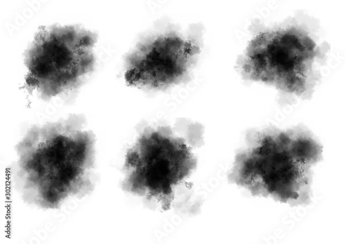 Set of abstract ink splashes on white background