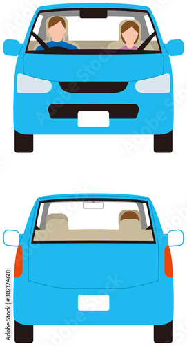 車輛.コンパクトな乗用車の正面と背面.ベクター素材