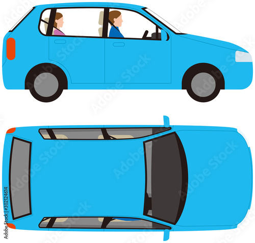 車輛.コンパクトな乗用車の正面と後部.ベクター素材